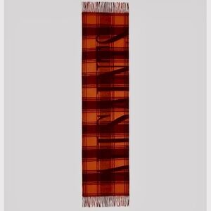 AllSaints 100% Wool Reversible Logo Plaid Fringe Scarf